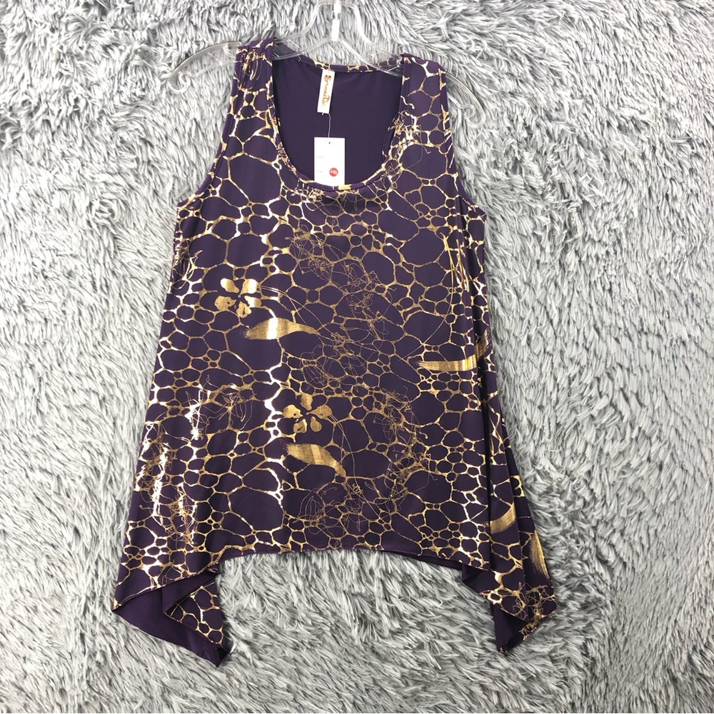 Shoreline Top Womens Large XL NWT Purple Gold Sharkbite Hem Sleeveless